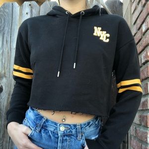 Garage black with yellow stripes cropped sweatshirt new with out tags